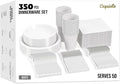 Party Solids 350 Pieces White Plastic Plates For Party, White Disposable Plates Set, 50 Of Each 9" Dinner Plate Set, 7" Dessert Plate, Cups, Napkins & Cutlery Plastic Dinnerware Set