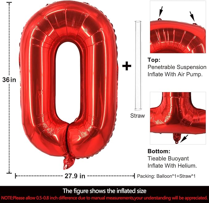 Lovoir 40 Inch Large Red Letter O Balloons Big Size Jumbo Mylar Foil Helium Balloon for Birthday Party Celebration Decorations Alphabet Red O