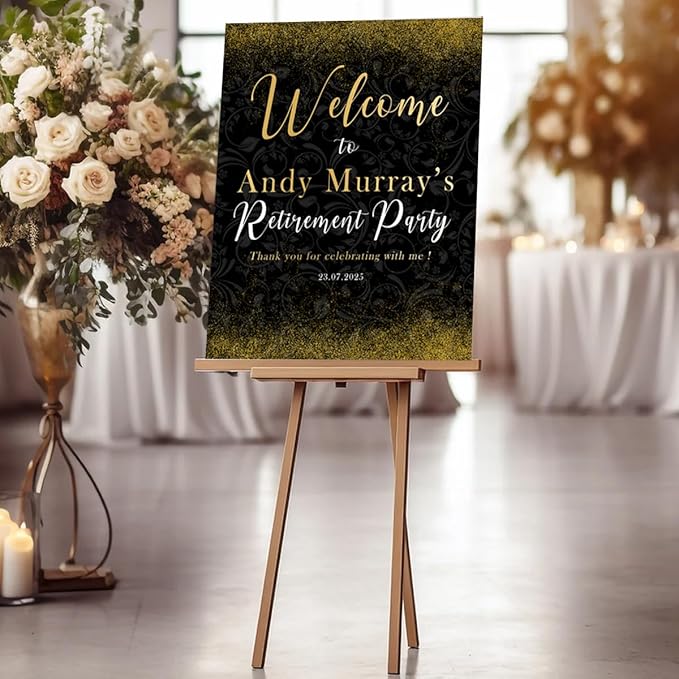 Custom Modern Retirement Party Welcome Sign, Black and Gold Minimal Retirement Celebration Yard Sign, Retired Party Decor, Customizable Name & Date - Multiple Sizes