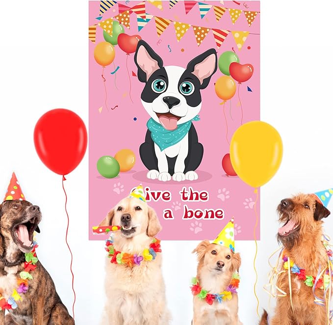 Hooqict Pin The Bone on The Dog Party Game for Kids Birthday Party Games Dog Themed Birthday Supplies Puppy Party Favors for Boys Girls, Large Pin The Tail Poster with 48 Bone Stickers