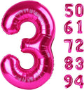 Hot Pink 3 Balloon, Number Balloons 40 Inch, 3rd Birthday Decorations for Kids Girls Women Party Supplies for Party Decorations, Number 3 Balloon
