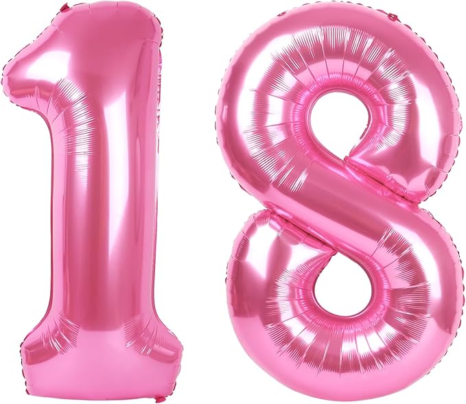 Giant Pink 18 Balloon Number 40 Inch, 18 Number Balloons Birthday Supplies, 18 Year Old Birthday Party Celebration, 18 Balloons Graduations Anniversary Decorations