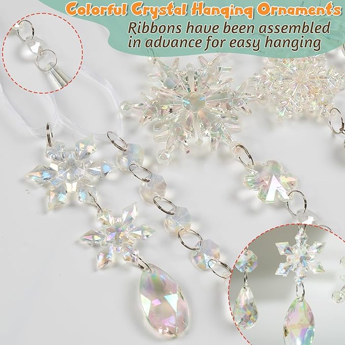 GuassLee 36pcs Crystal Christmas Tree Ornaments - Iridescent Acrylic Snowflake Icicle Drop Crystal Hanging Ornaments for Christmas Tree Winter Wonderland Frozen Themed Birthday Party Decor