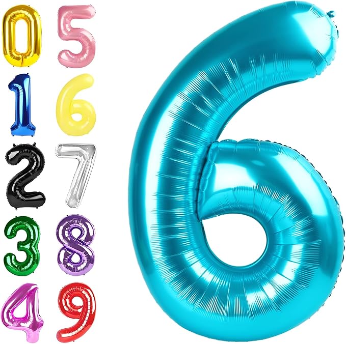 Numbers Balloon 6, 40 Inch Foil Big Balloon for Men And Women, Light Blue Balloons for 6, 16, 26, 60, 2026 Graduation, Birthday, Wedding Anniversary, Xmas, Party Supplies