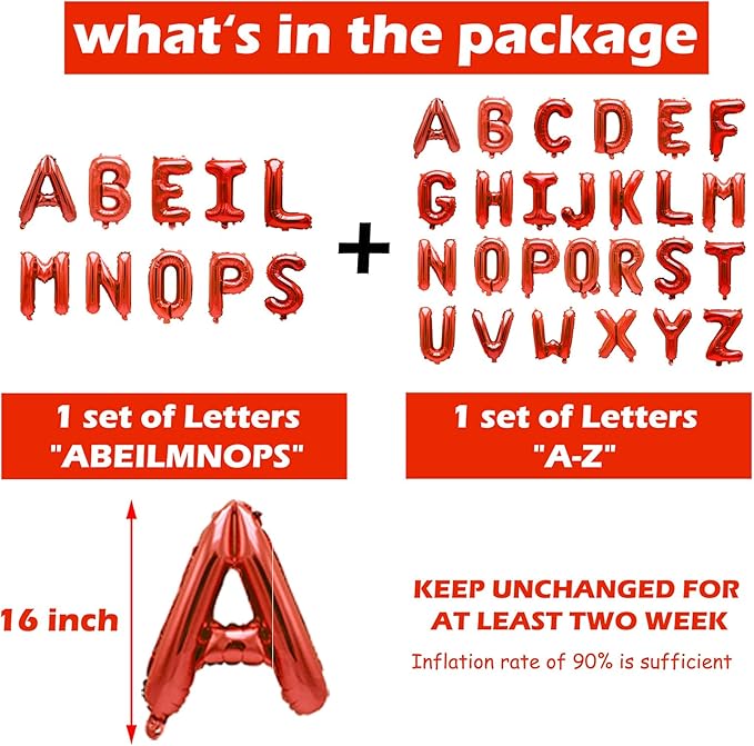36 Pcs Red Letter Balloons, Custom A-Z Set for Personalizing Names & Phrases Party Supplies Banners - with 1 Set ABEILMNOPS for Wedding/Birthdays/Annivs/Grads Party Decoration Banner Custom Phrase