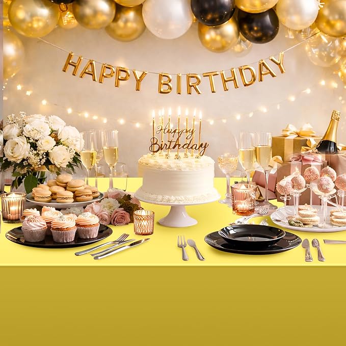 3 Pack Gold Plastic Tablecloth, Disposable Rectangle Table Covers, Holographic Metallic Foil Tablecloth Gold Party Supplies Decorations for Birthday Graduation Anniversary Bachelorette, 54x108Inch