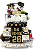22 Pcs 2026 Graduation Tiered Tray Decor Sets Wooden Graduation Class of 2026 Table Decorations Senior 2026 Gown Diploma Farmhouse Signs for Home Shelf Party Office Desk(Black Gold)