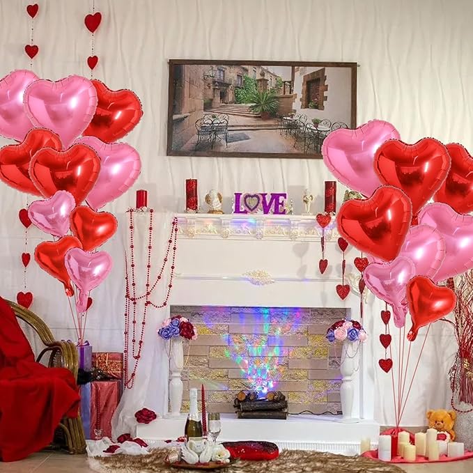 TONIFUL Red and Pink Heart Balloons and Sweet Love Balloon Kit Valentine’s Day Foil Mylar Balloons Decoration for Valentine's Day Wedding Bridal Shower Anniversary Engagement Party Supplies