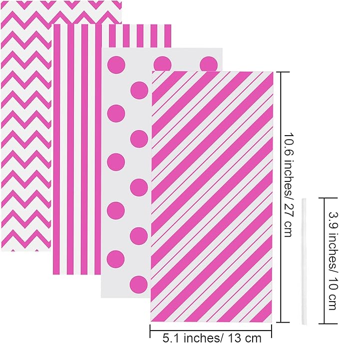 Aneco 100 Pack Pink Cellophane Bags 10.6 x 5.1 Inch Plastic Candy Bags Gift Bags Goodie Bags with Twist Ties for Valentine, Birthday, Gift Cookie Snack Packing Party Favor Supplies