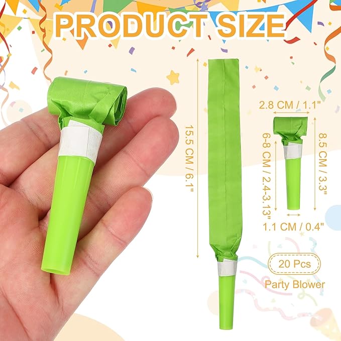 uxcell 20 Pcs Colorful Noise Makers Plastic Party Blowers Party Favors for Birthday Parties Holiday Christmas New Years Gift Favors, Green
