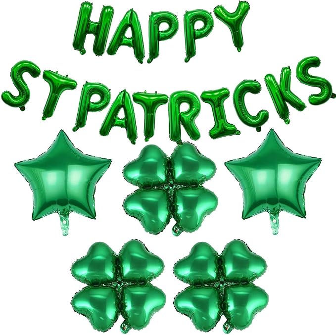 Green Four Leaf Balloons Foil St. Patrick's Day Balloons Star Balloon for Spring Birthday Decorations Four-leaf Ballons St. Patrick's Day Decorations Party Supplies Arch Kits Party Balloon Sets 20pcs
