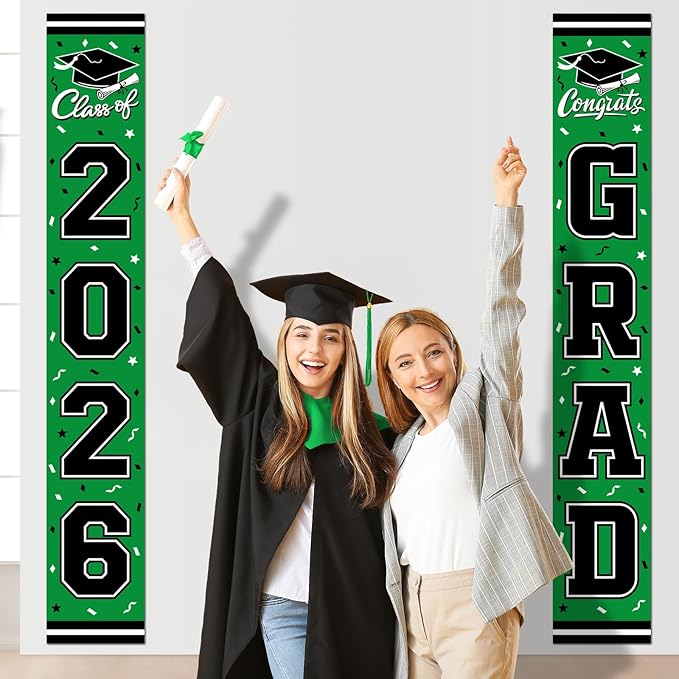 2026 Graduation Decorations,Congrats Grad Banner Backdrop for Class of 2026 Decorations- Green Graduation Party Decorations