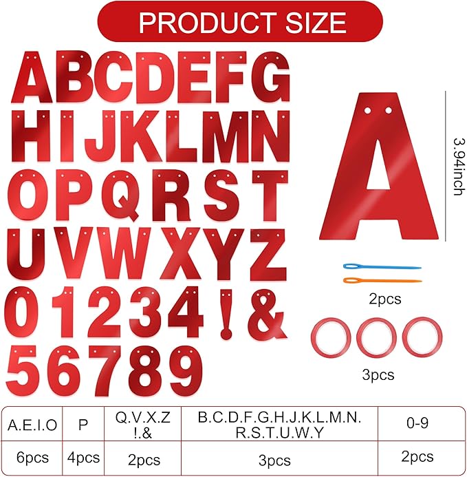 BEISHIDA 116 PCS A-Z DIY Letter Banner Kit Make Your Own Banner Double-sided Red Including 111 Letters and Numbers 3 Rope and 9 Threading Device,Customized for Birthday Graduation Anniversary Decor