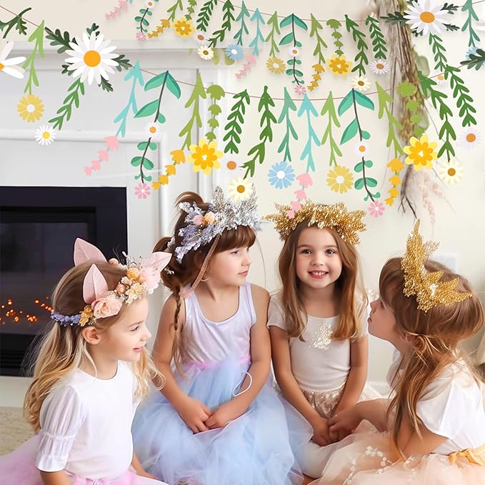 Flower Leaves Banner Paper Flower Garland Paper Wildflower Party Decorations Floral Daisy Banner for Wall Decoration Spring Garden Backdrop Wedding Decor