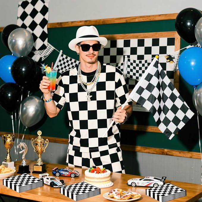 50PCS Checkered Flag Napkins, Disposable Black and White Race Car Birthday Napkins Racing Theme Party Supplies for Baby Shower, Kids, Men Decorations