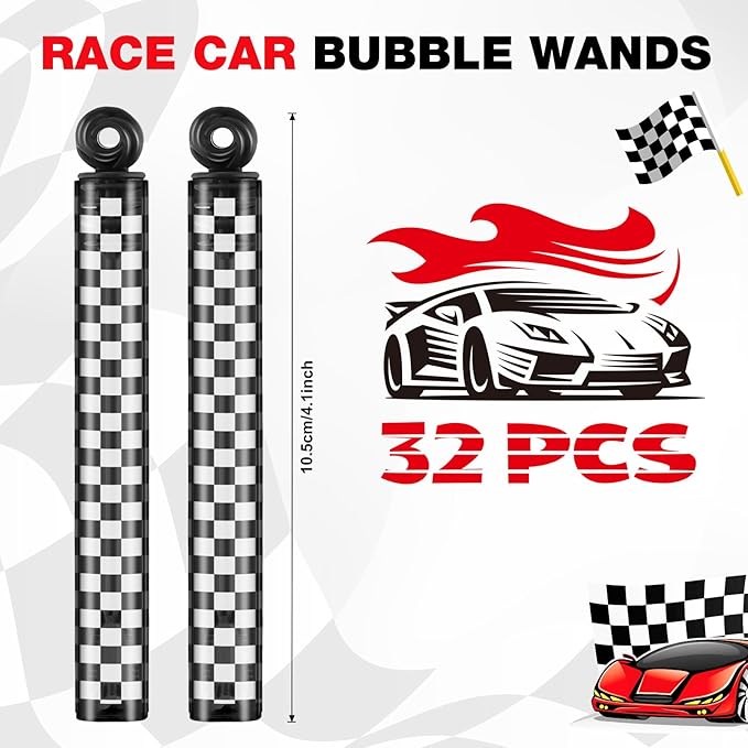 32 Pcs Checkered Bubble Wands Black and White Checkered Bubble Wand Race Car Party Favors for Adult Summer Activity Race Car Birthday Goodie Bag Stuffers Gifts Wedding Supplies