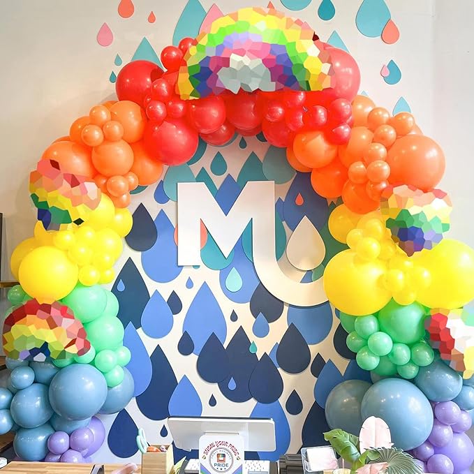 Summer Tropical Balloon Arch Garland Kit, Rainbow Colorful Balloon Arch Multicolor Rainbow Colored Latex Balloons for Birthday Kindergarten Graduation Carnival Fiesta Party Decoration Supplies