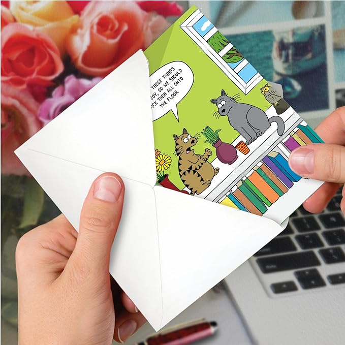 NobleWorks - 1 Funny Animal Card for Birthdays - Pet Cat and Dog Humor, Birthday Notecard with Envelope - Cat Spark Joy C7297BDG