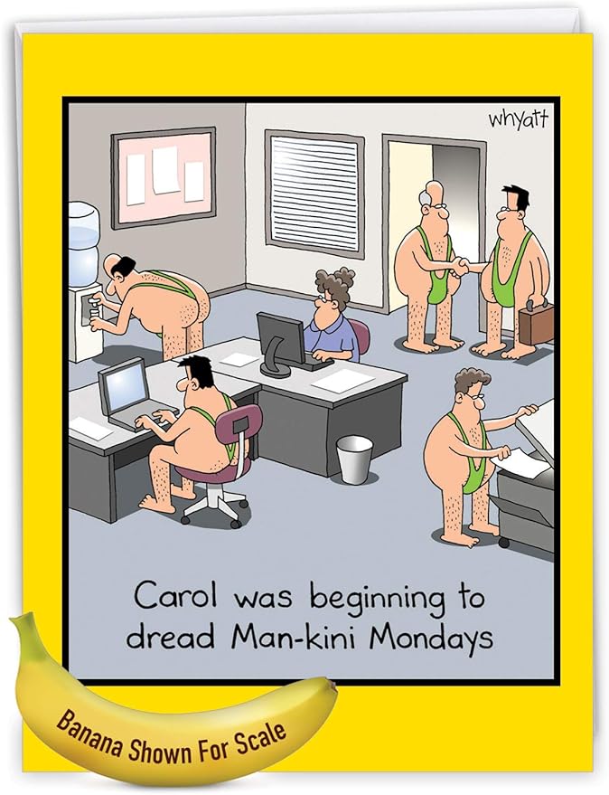 NobleWorks -1 Funny Birthday Card Inappropriate (8.5 x 11 Inch) - Humor Cartoon Bday Notecard with Envelope - Man-Kini J8286