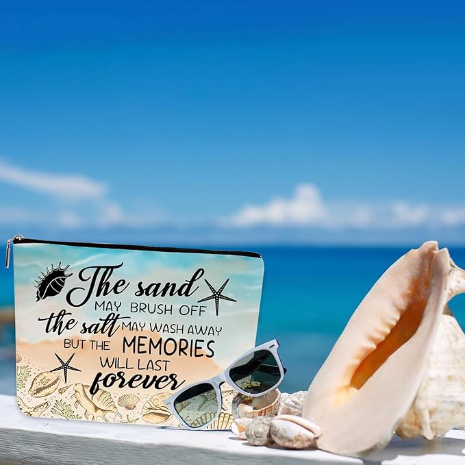 Beach Makeup Bag Beach Travel Cosmetic Bag Seaside Vacation Essential Gifts for Girls Mom The Memories Will Last Forevers Beaches Party Gifts for Women
