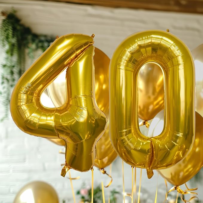 40 Inch Large Gold Number Celebration and Decoration Balloon for Birthday Parties, Graduations, Anniversaries, Weddings, Photo Shoots, Special Events - Helium Foil Mylar (Gold Number 40)