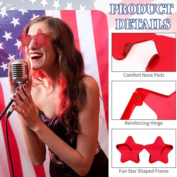 12 Pairs Star Sunglasses Bulk 4th of July Star Glasses Rimless Patriotic Fourth of July Star Shaped Party Sunglasses