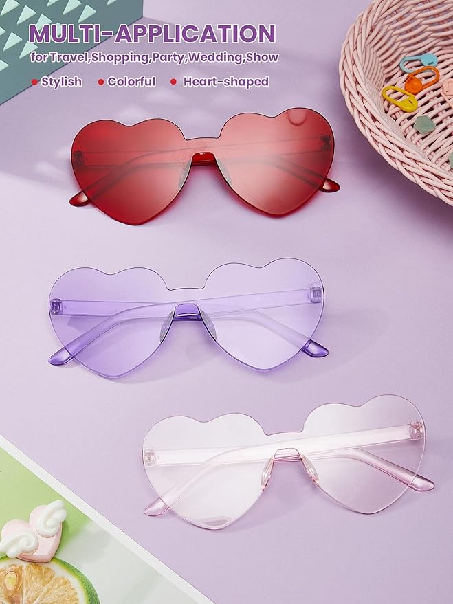Weewooday 40 Pairs Heart valentines Glasses Rimless Heart Shaped Frameless Sunglasses Transparent Sunglasses Tinted Eyewear