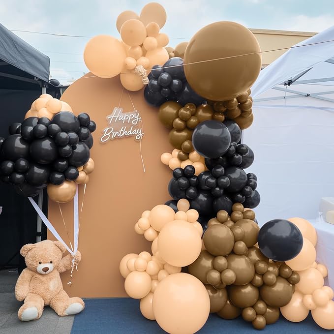 Black Brown Nude Balloon Garland Arch Kit, 104 PCS Black Beige Star Foil Balloons, Dark Brown Tan White Sand Balloons for Cowboy Western Wild First Rodeo Country Farm Baby Shower Birthday Party Decor
