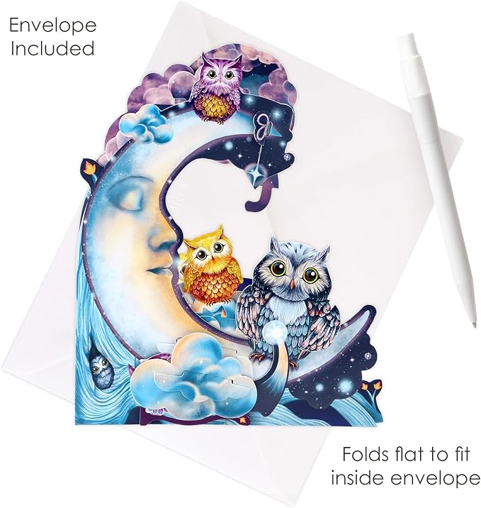 Santoro Pendulum, 3D Pop Up Greeting Card - Owls - Birthday Card for Him, for Her, for Kids, Birthday