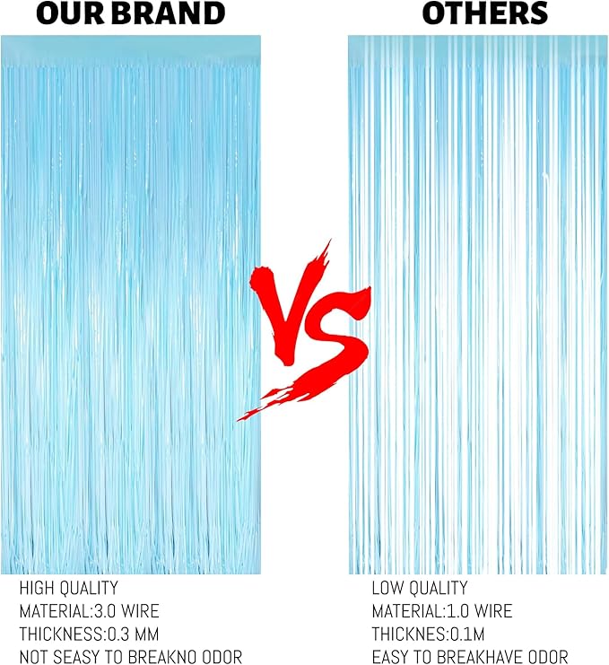 Valentines 2 Pack 3.3 * 8.3 ft Foil Curtain Metallic Tinsel Fringe Curtains Photo Booth Props Backdrop for Birthday Wedding Engagement Baby Christmas Holiday Celebration Party,Macaron Light Blue