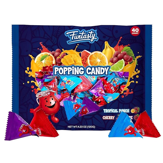 Popping Rocks Easter Candy - 40 Count Bag - Popping Rock Candy in Assorted Fruit Flavors - Tropical Punch, Grape, and Cherry - Fun Goodie Bags & Easter Eggs Fillers