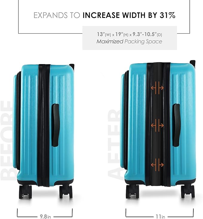 TRAVELARIM 20 Inch Carry On Luggage 22x14x9 Airline Approved, Carry On Suitcase with Wheels, Hard-shell Carry-on Luggage, Durable Luggage Carry-On, Teal Small Suitcase with Cosmetic Case