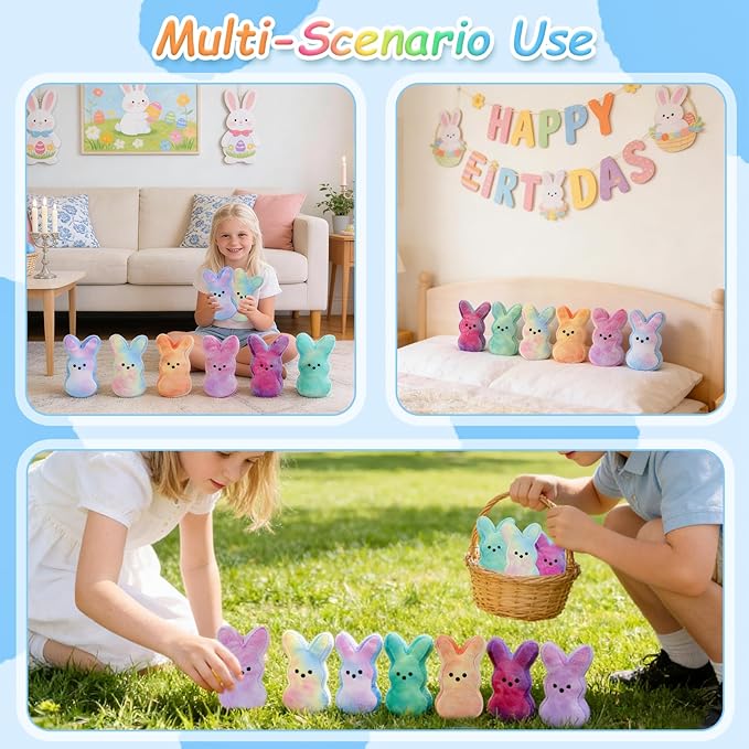 vizethru 6 Pcs Easter Bunny Plush Toys,Easter Basket Stuffers Toys for Kids,Bunny Stuffed Animals, Easter Party Favors Gift Toys for Kids