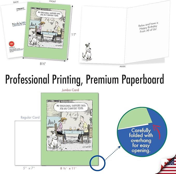 NobleWorks Jumbo Funny Birthday Paper Card From Us 8.5 x 11 Inch with Envelope (1 Pack) Big, Jumbo Bday Support Dog J3647BDG-US
