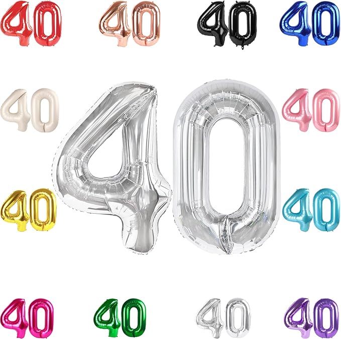 40 Balloon Number, Silver Number 40th Birthday Balloons 40 Inch, 40 Years Old Silver Birthday Decorations for Men Women, 40th Anniversary Decorations