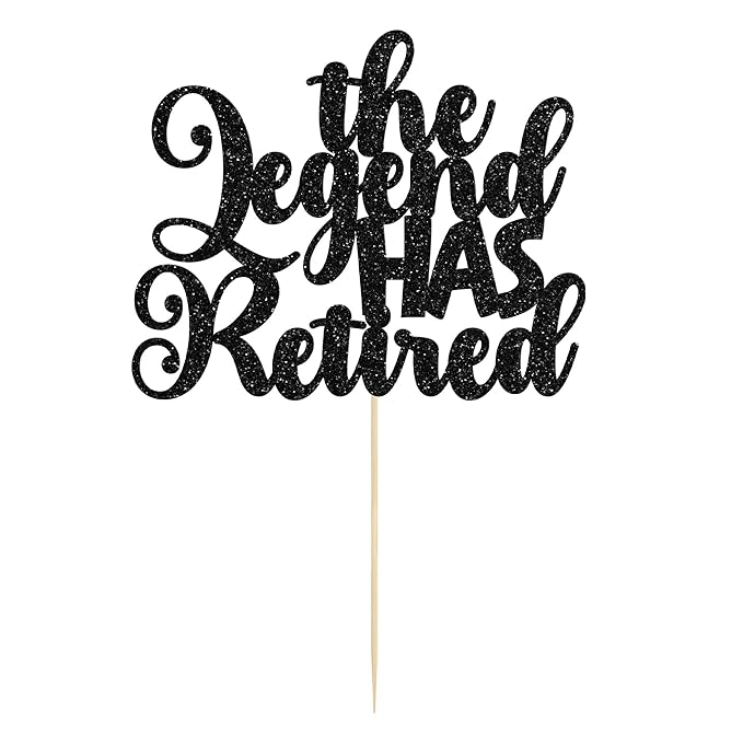 Gyufise 1Pc The Legend Has Retired Cake Topper Glitter Happy Retired Cake Pick Decorations for Funny Old Birthday Retirement Party Cake Decorations Supplies Black