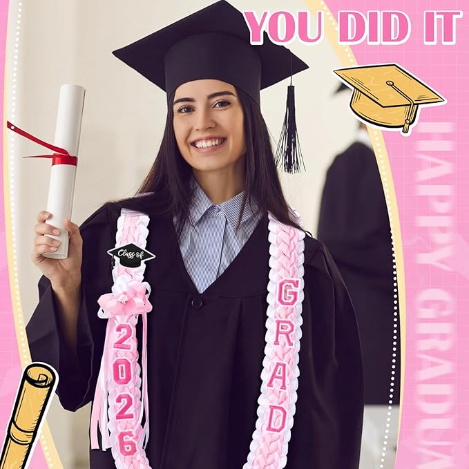Hotop 2026 Graduation Leis Class of 2026 Grad Ribbon Money Lei Handmade Double Braided Necklace for Graduation Gifts Supplies