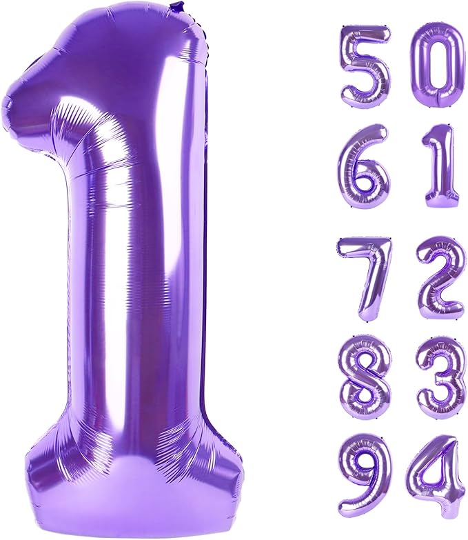 40 Inch Purple 1 Balloon for First Birthday, Purple One 1st Number Balloon Birthday Decorations for Girl Boy Toddler Baby, 10th 21st, Giant Number 1 Balloon