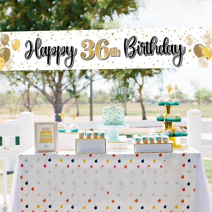 Happy 36th Birthday Decorations,36th Gold Balloon Large Birthday Hanging Banner Sign,36 Years Old Bday Party Supplies.