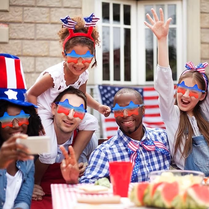 JUSTOTRY 6 Pcs 4th of July Sunglsses Patriotic Glasses Red White and Blue American Flag Sunglasses USA Accessories