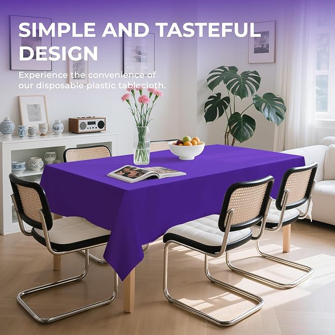 6 Pack Premium Disposable Plastic Tablecloth 54" x 108" Party Table Cloths Disposable for 6 to 8 Foot Tables Indoor or Outdoor Birthdays Weddings Christmas Anniversary Buffet Table (Dark purple)