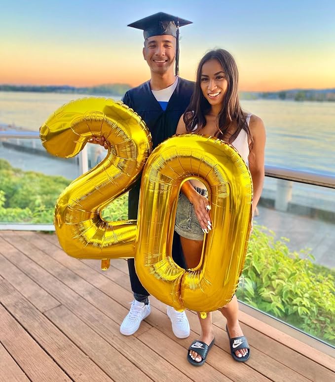 Gold Number 20 Balloon 40 inch, 20 Number Balloons, 20th Gold Birthday Decorations, 20 Year Old Girls Boys Golden Party Supplies
