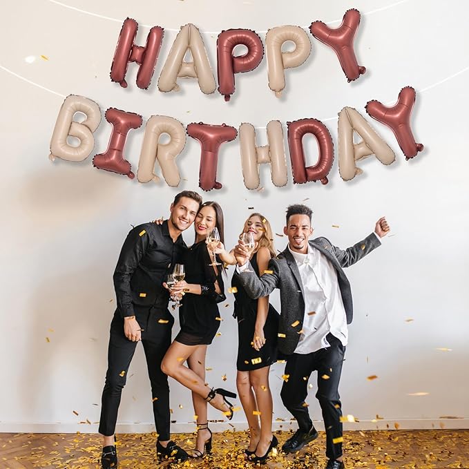 Brown Beige Neutral Birthday Banner, 16 Inch Nude Foil Balloon, Bunting Banner Letter Balloons for Boys Men Party Decorations