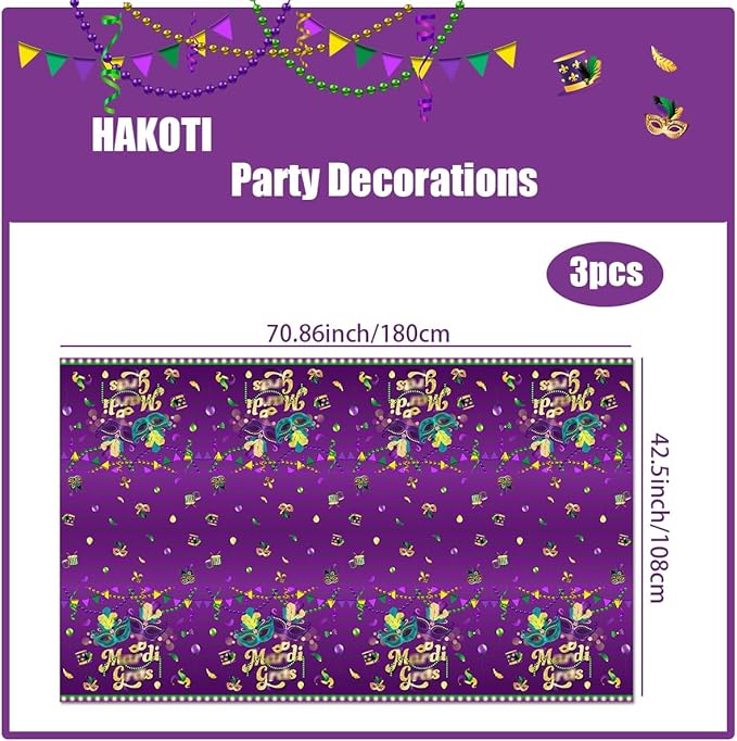 HAKOTI Carnival Party Decorations,3Pack Masquerade Mask Tablecloth Carnival Rectangle Table Cover New Orleans Theme Table Decoration for Birthday Dancing Party Supplies
