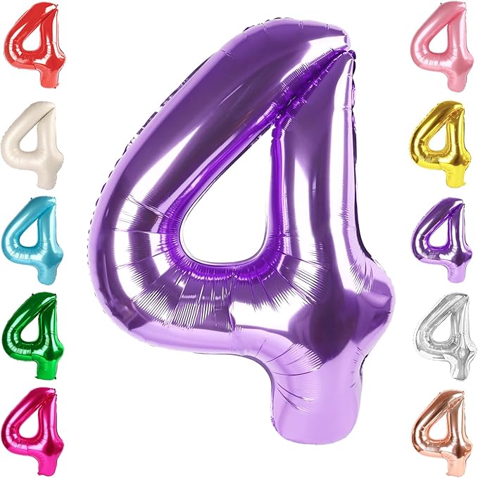 40 Inch Large Numbers Balloon, 4 Purple Ballon for 4th 14 40 44 Birthday Party, Balloon 4 Number for Graduations Wedding Supplies