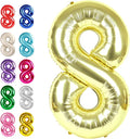 Helium Foil Light Gold Number 8 Balloon 40 Inch, Mylar Eight Numbers 8 18 28 38 48 58 80 88 Birthday Balloons, Champagne Gold Women Men Anniversary Graduations Party Supplies