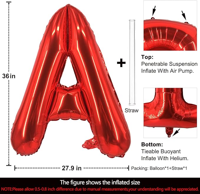Lovoir 40 Inch Large Red Letter A Balloons Big Size Jumbo Mylar Foil Helium Balloon for Birthday Party Celebration Decorations Alphabet Red A