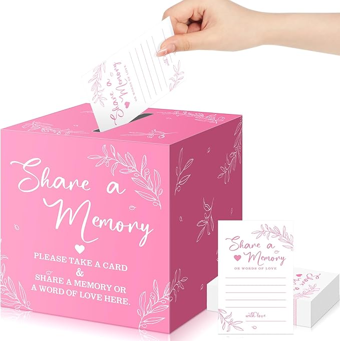 Pajean 50 Pcs Share a Memory Cards for Collections of Life, Memory Cards Box for Guest Ideas Funeral Graduation Wedding Bridal Shower Birthday Anniversary Retirement(Pink)