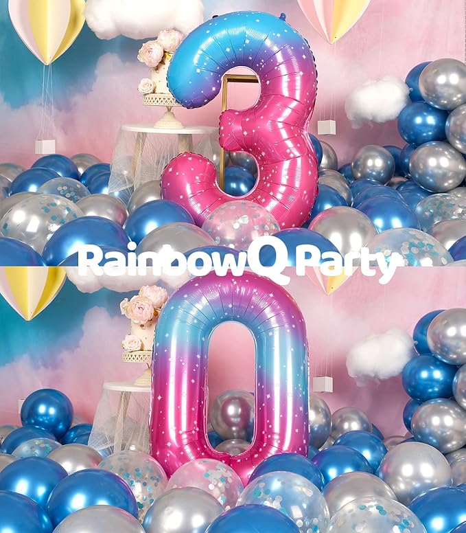 30 Number Balloons 40 Inch for Women Big Starry 0-9 Foil Mylar Large Number 30 Balloons Happy 30th Birthday Party Anniversary Decorations Supplies