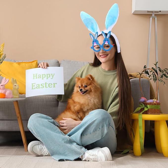 24 Pcs Easter Headbands and Glasses Set, Bunny Ears Bulk with Cute Bunny Glasses, Plush Spring Costume for Adults Easter Photo Props Party Favors